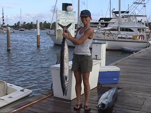 Tasha in Hawaii, wahoo on deck